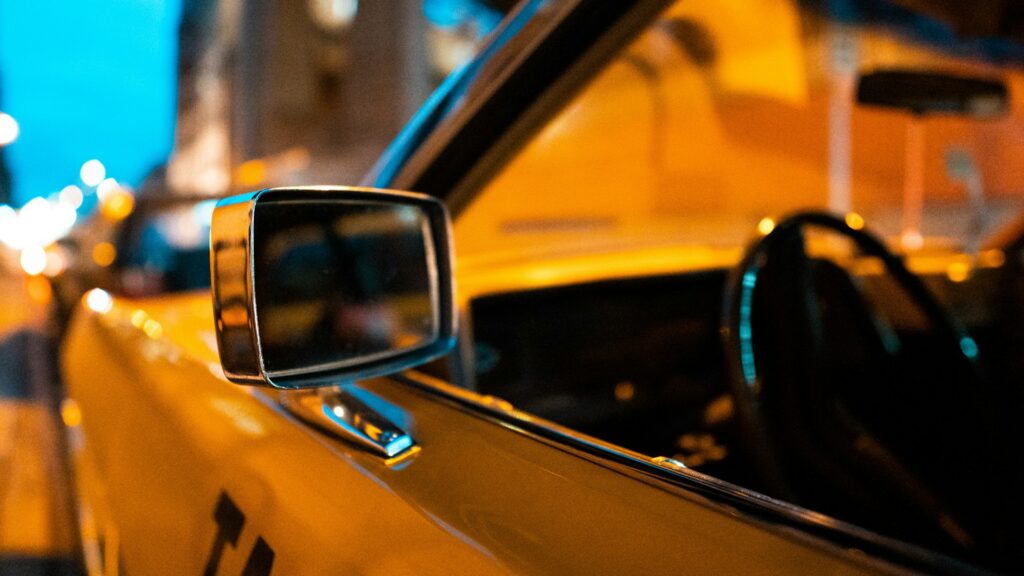 A rearview mirror of taxi in reno nevada 
